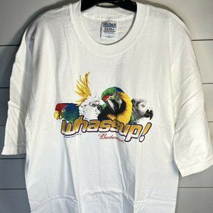 NEW VINTAGE WHITE / MULTI WHASSUP ! BUDWEISER PARROT T-SHIRT SZ 2XL